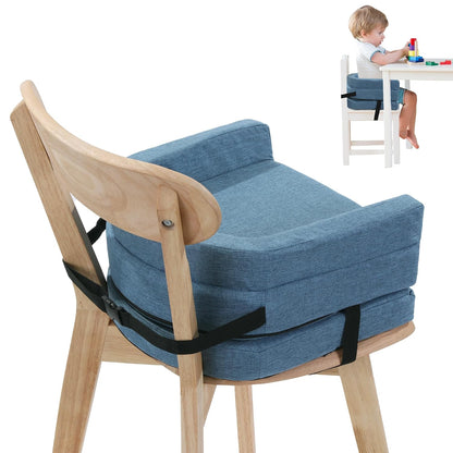 Toddler Booster Seat for Dining Table, Adjustable Height Booster Seat Pad for Kids Chair, 5.3inch Portable Booster Cushion with Straps, Travel Booster Seats for Baby Child Boys Girls(Blue)