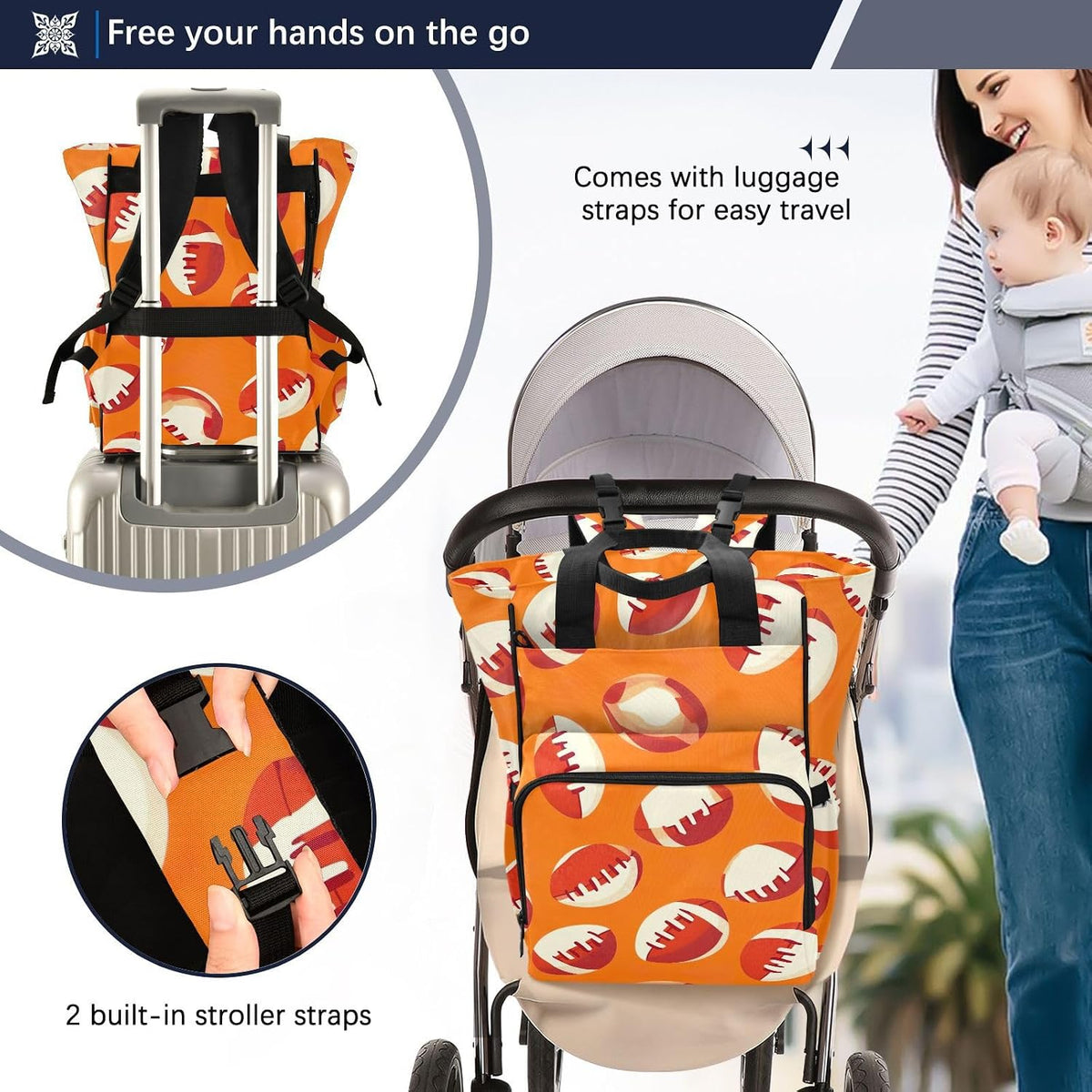 Diaper Bag Backpack, Multifunction Travel Bag for Moms Dads, Baby Changing Bag with Insulted Pockets, Stroller Straps and Side Bottle Pockets Rugby