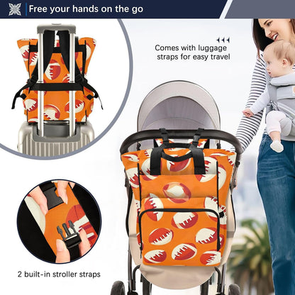 Diaper Bag Backpack, Multifunction Travel Bag for Moms Dads, Baby Changing Bag with Insulted Pockets, Stroller Straps and Side Bottle Pockets Rugby