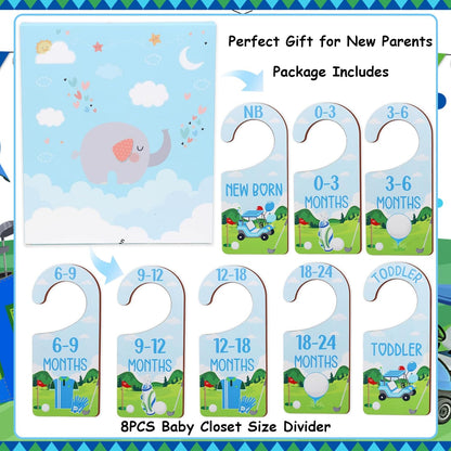 Baby Closet Dividers 8PCS, Outer Space Themed Wooden Double-Sided Clothes Size Hanger Organizer from Newborn to Toddler for Nursery Decor Baby Shower Birthday Gift Blue