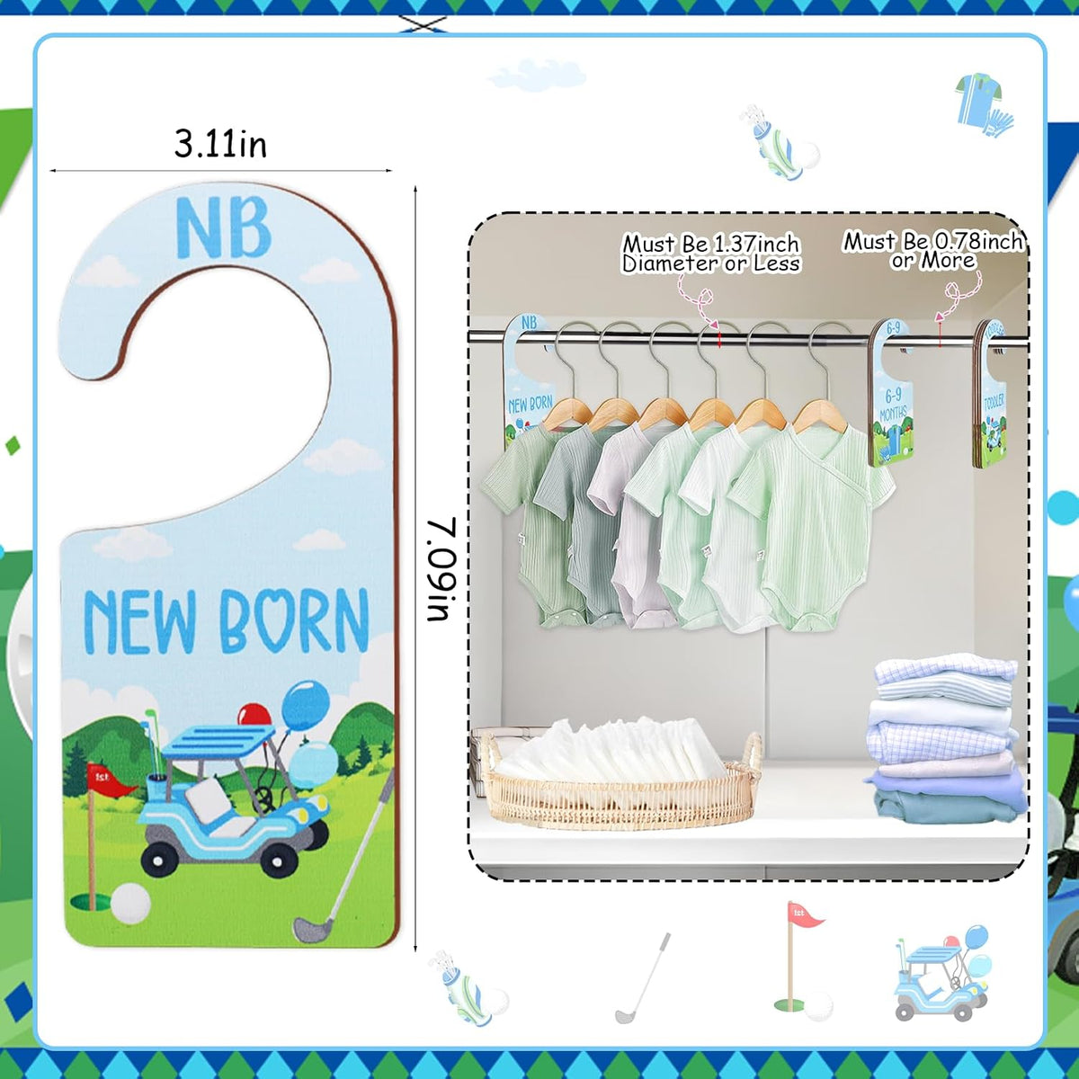 Baby Closet Dividers 8PCS, Outer Space Themed Wooden Double-Sided Clothes Size Hanger Organizer from Newborn to Toddler for Nursery Decor Baby Shower Birthday Gift Blue