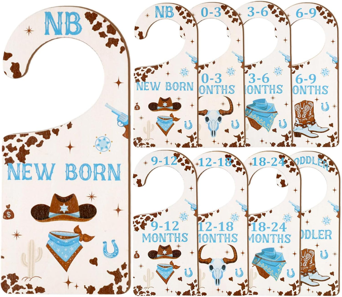 Baby Closet Dividers 8PCS, Outer Space Themed Wooden Double-Sided Clothes Size Hanger Organizer from Newborn to Toddler for Nursery Decor Baby Shower Birthday Gift Blue