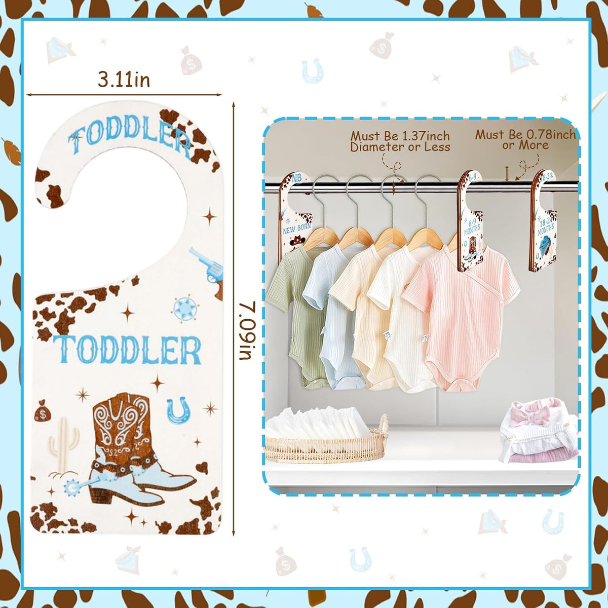 Baby Closet Dividers 8PCS, Outer Space Themed Wooden Double-Sided Clothes Size Hanger Organizer from Newborn to Toddler for Nursery Decor Baby Shower Birthday Gift Blue