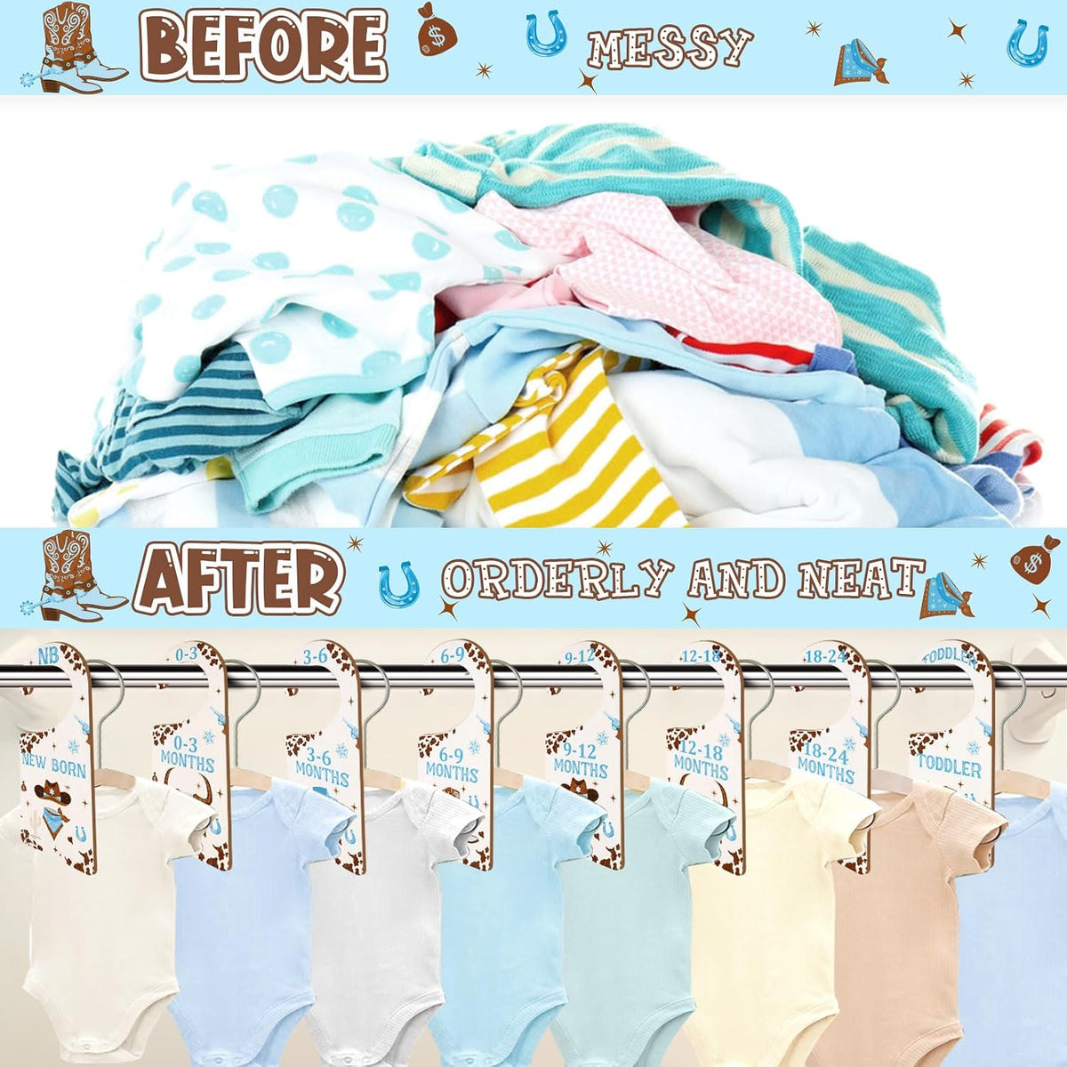 Baby Closet Dividers 8PCS, Outer Space Themed Wooden Double-Sided Clothes Size Hanger Organizer from Newborn to Toddler for Nursery Decor Baby Shower Birthday Gift Blue