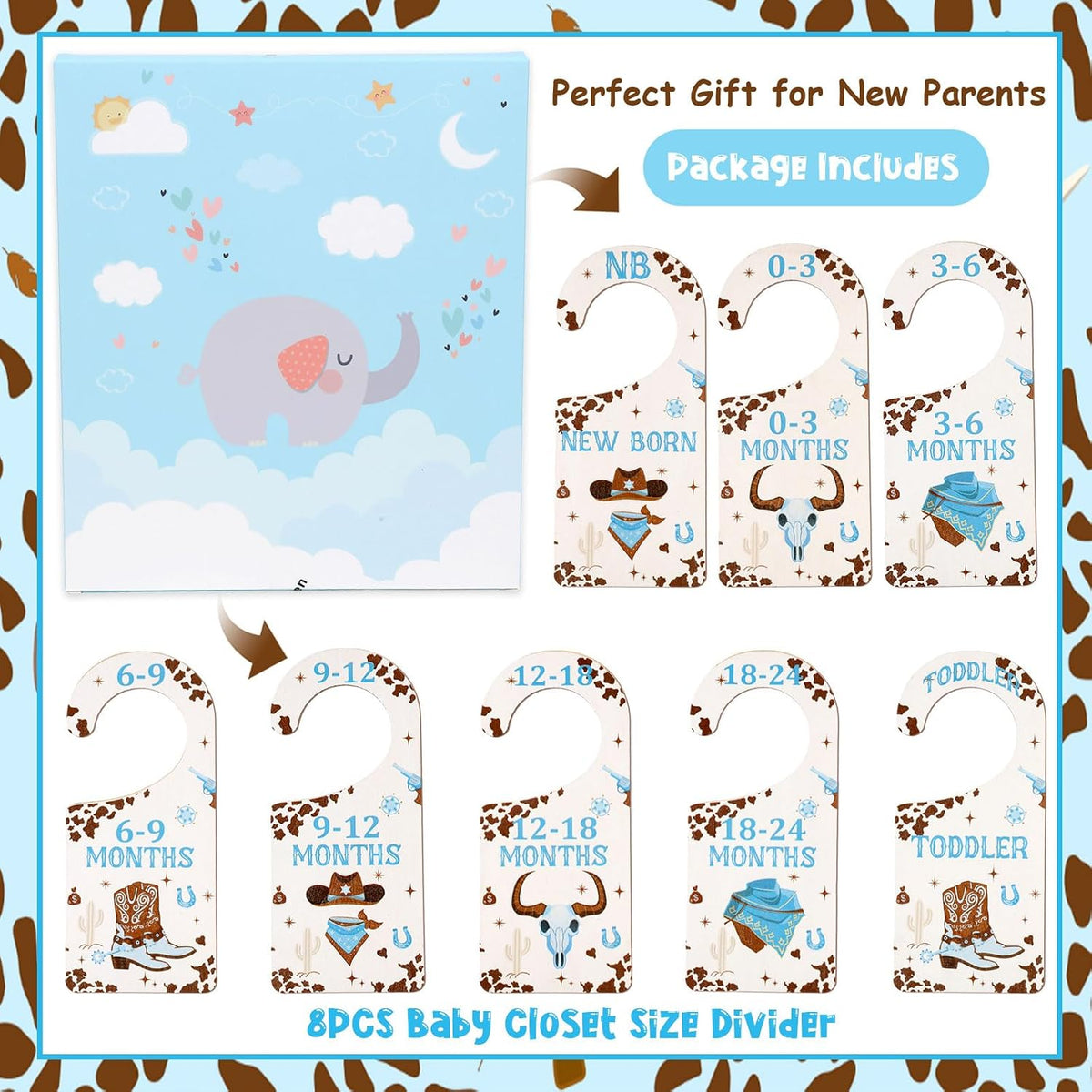 Baby Closet Dividers 8PCS, Outer Space Themed Wooden Double-Sided Clothes Size Hanger Organizer from Newborn to Toddler for Nursery Decor Baby Shower Birthday Gift Blue