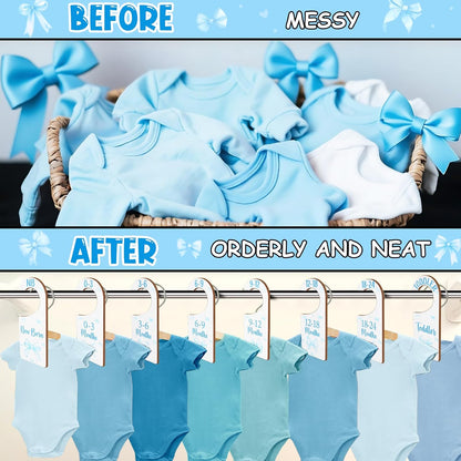 Baby Closet Dividers 8PCS, Outer Space Themed Wooden Double-Sided Clothes Size Hanger Organizer from Newborn to Toddler for Nursery Decor Baby Shower Birthday Gift Blue