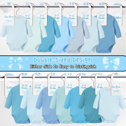 Baby Closet Dividers 8PCS, Outer Space Themed Wooden Double-Sided Clothes Size Hanger Organizer from Newborn to Toddler for Nursery Decor Baby Shower Birthday Gift Blue