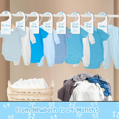 Baby Closet Dividers 8PCS, Outer Space Themed Wooden Double-Sided Clothes Size Hanger Organizer from Newborn to Toddler for Nursery Decor Baby Shower Birthday Gift Blue