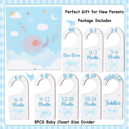 Baby Closet Dividers 8PCS, Outer Space Themed Wooden Double-Sided Clothes Size Hanger Organizer from Newborn to Toddler for Nursery Decor Baby Shower Birthday Gift Blue