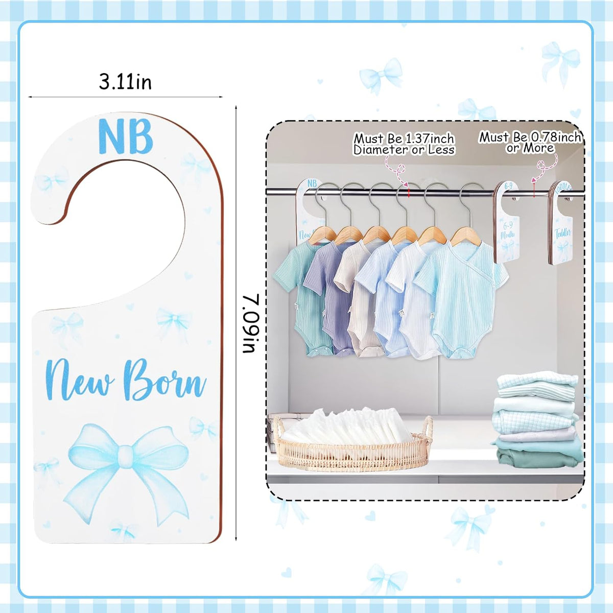 Baby Closet Dividers 8PCS, Outer Space Themed Wooden Double-Sided Clothes Size Hanger Organizer from Newborn to Toddler for Nursery Decor Baby Shower Birthday Gift Blue