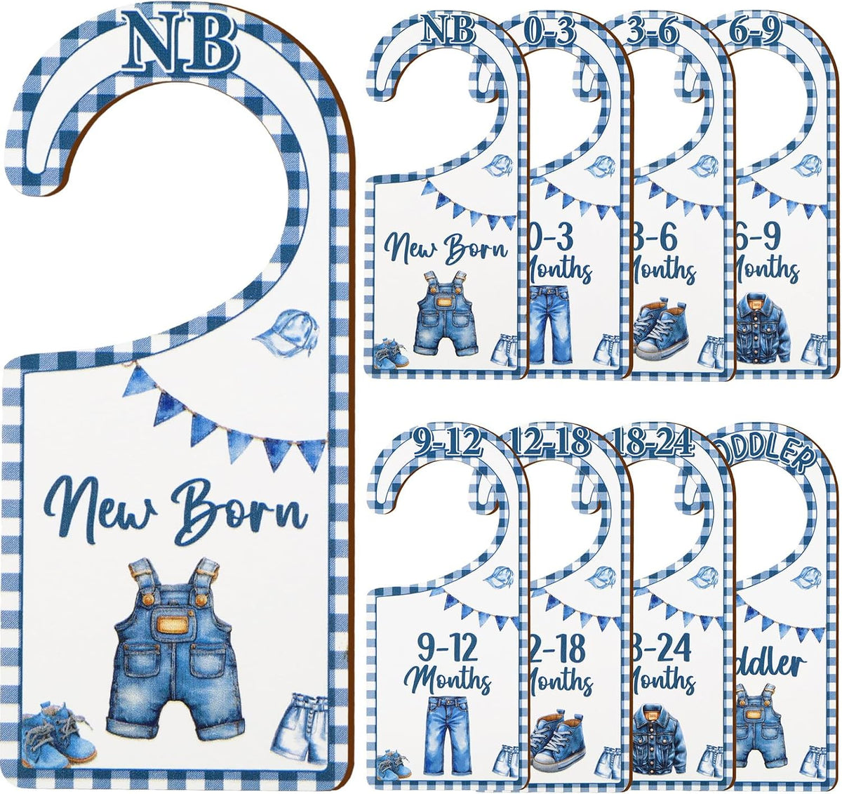 Baby Closet Dividers 8PCS, Outer Space Themed Wooden Double-Sided Clothes Size Hanger Organizer from Newborn to Toddler for Nursery Decor Baby Shower Birthday Gift Blue