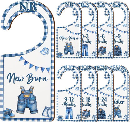 Baby Closet Dividers 8PCS, Outer Space Themed Wooden Double-Sided Clothes Size Hanger Organizer from Newborn to Toddler for Nursery Decor Baby Shower Birthday Gift Blue