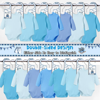 Baby Closet Dividers 8PCS, Outer Space Themed Wooden Double-Sided Clothes Size Hanger Organizer from Newborn to Toddler for Nursery Decor Baby Shower Birthday Gift Blue