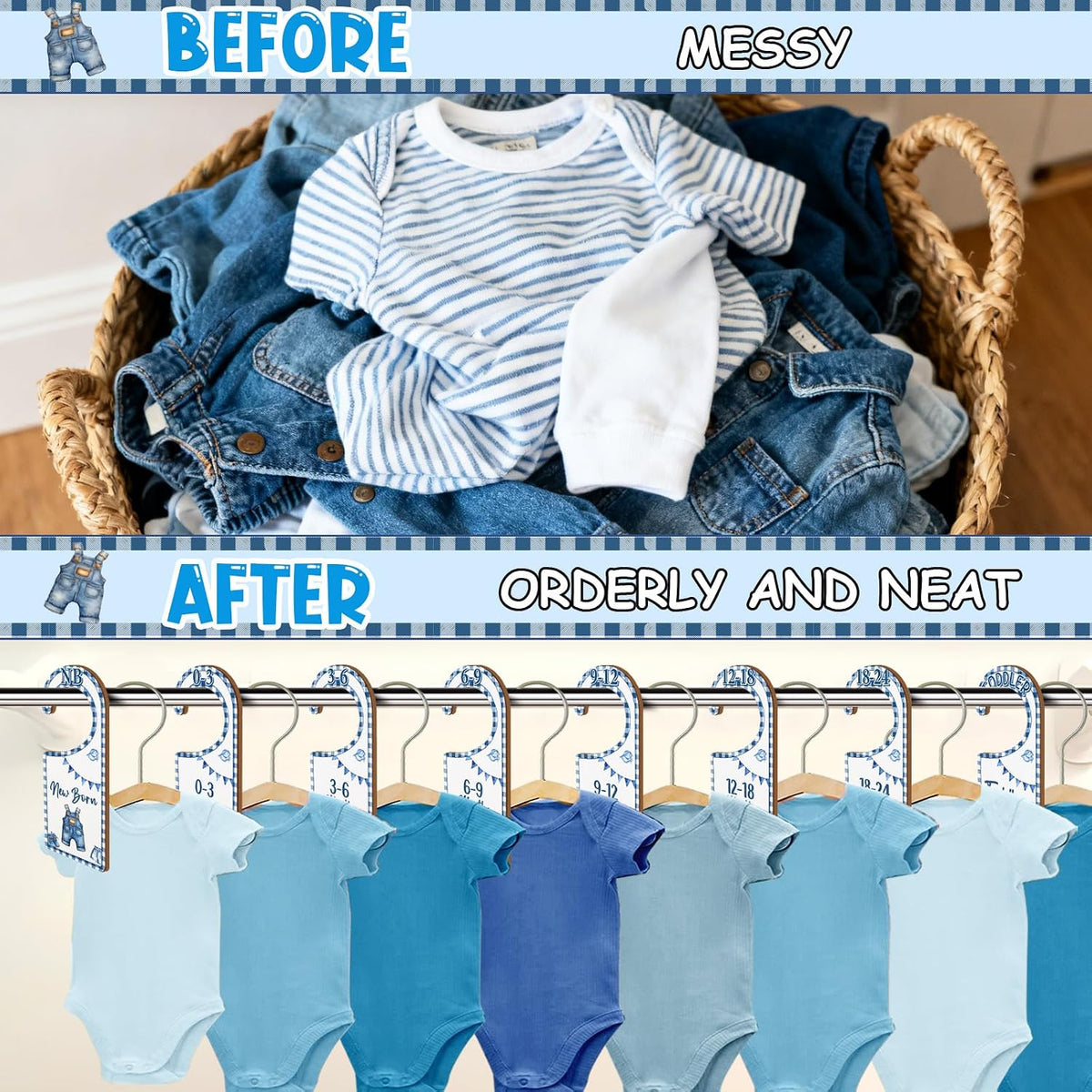 Baby Closet Dividers 8PCS, Outer Space Themed Wooden Double-Sided Clothes Size Hanger Organizer from Newborn to Toddler for Nursery Decor Baby Shower Birthday Gift Blue