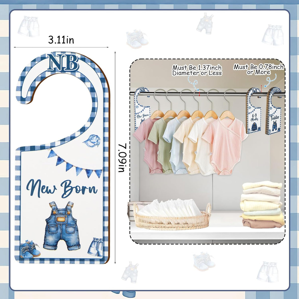 Baby Closet Dividers 8PCS, Outer Space Themed Wooden Double-Sided Clothes Size Hanger Organizer from Newborn to Toddler for Nursery Decor Baby Shower Birthday Gift Blue