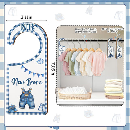 Baby Closet Dividers 8PCS, Outer Space Themed Wooden Double-Sided Clothes Size Hanger Organizer from Newborn to Toddler for Nursery Decor Baby Shower Birthday Gift Blue