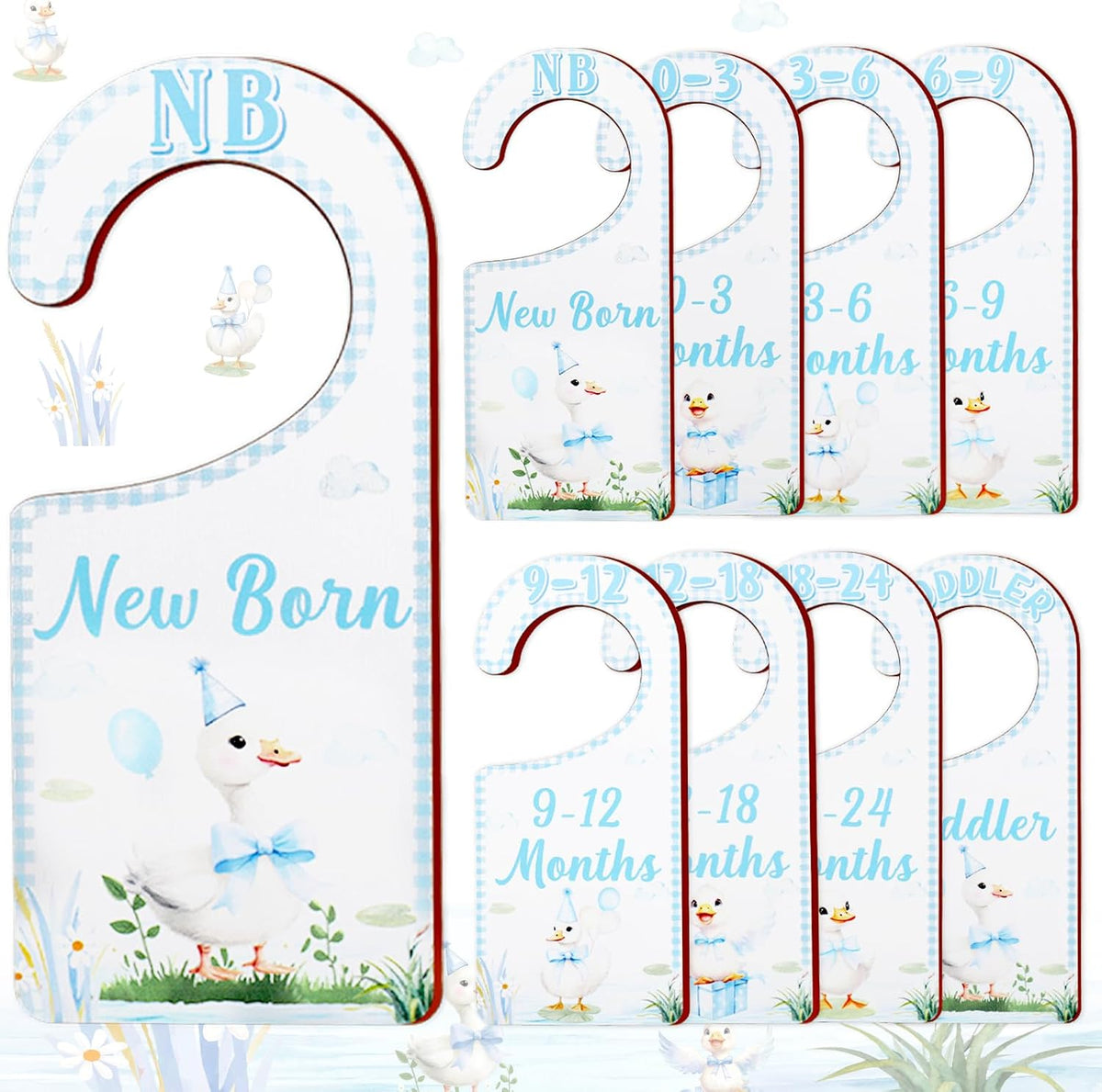 Baby Closet Dividers 8PCS, Outer Space Themed Wooden Double-Sided Clothes Size Hanger Organizer from Newborn to Toddler for Nursery Decor Baby Shower Birthday Gift Blue