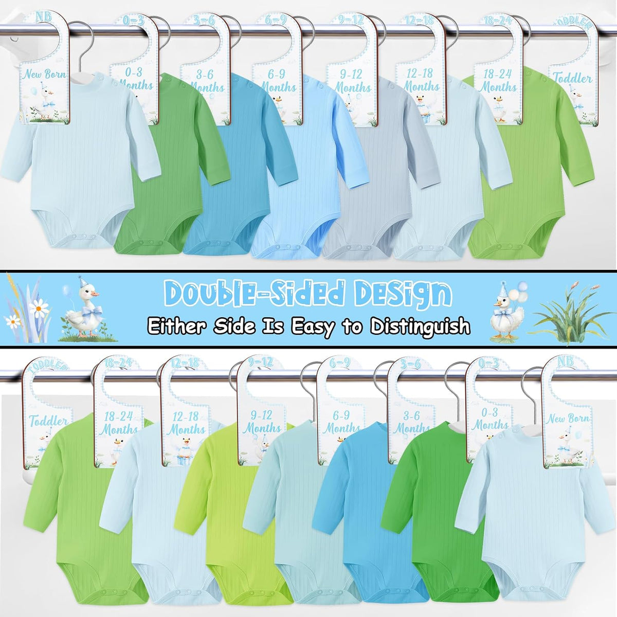 Baby Closet Dividers 8PCS, Outer Space Themed Wooden Double-Sided Clothes Size Hanger Organizer from Newborn to Toddler for Nursery Decor Baby Shower Birthday Gift Blue