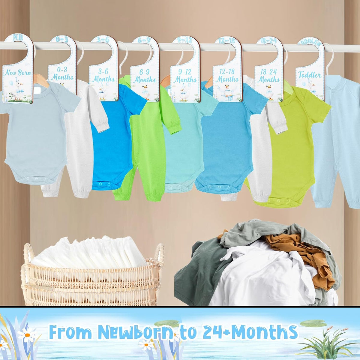 Baby Closet Dividers 8PCS, Outer Space Themed Wooden Double-Sided Clothes Size Hanger Organizer from Newborn to Toddler for Nursery Decor Baby Shower Birthday Gift Blue
