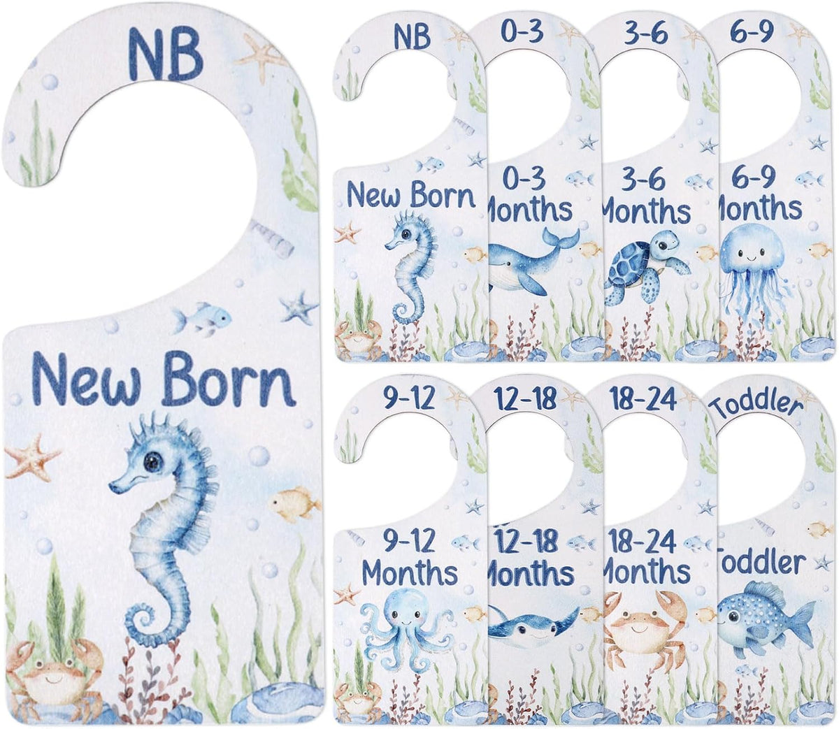 Baby Closet Dividers 8PCS, Outer Space Themed Wooden Double-Sided Clothes Size Hanger Organizer from Newborn to Toddler for Nursery Decor Baby Shower Birthday Gift Blue