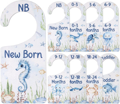 Baby Closet Dividers 8PCS, Outer Space Themed Wooden Double-Sided Clothes Size Hanger Organizer from Newborn to Toddler for Nursery Decor Baby Shower Birthday Gift Blue