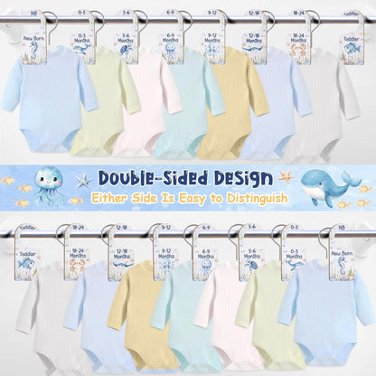 Baby Closet Dividers 8PCS, Outer Space Themed Wooden Double-Sided Clothes Size Hanger Organizer from Newborn to Toddler for Nursery Decor Baby Shower Birthday Gift Blue