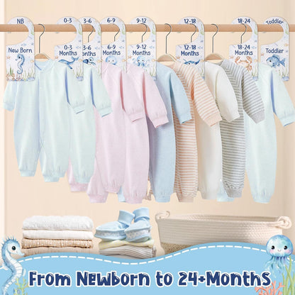 Baby Closet Dividers 8PCS, Outer Space Themed Wooden Double-Sided Clothes Size Hanger Organizer from Newborn to Toddler for Nursery Decor Baby Shower Birthday Gift Blue