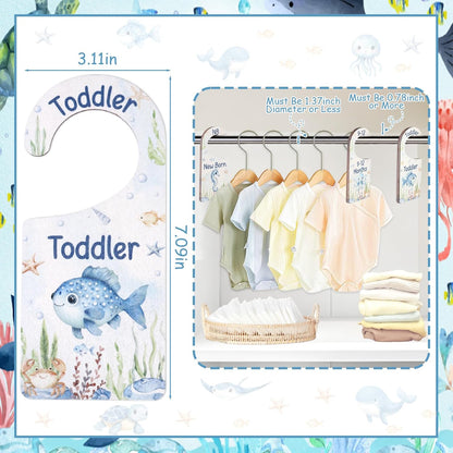 Baby Closet Dividers 8PCS, Outer Space Themed Wooden Double-Sided Clothes Size Hanger Organizer from Newborn to Toddler for Nursery Decor Baby Shower Birthday Gift Blue