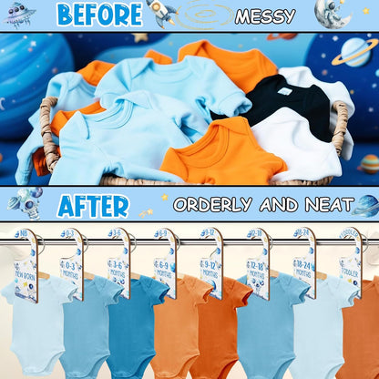 Baby Closet Dividers 8PCS, Outer Space Themed Wooden Double-Sided Clothes Size Hanger Organizer from Newborn to Toddler for Nursery Decor Baby Shower Birthday Gift Blue