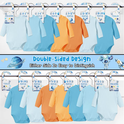 Baby Closet Dividers 8PCS, Outer Space Themed Wooden Double-Sided Clothes Size Hanger Organizer from Newborn to Toddler for Nursery Decor Baby Shower Birthday Gift Blue