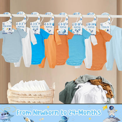 Baby Closet Dividers 8PCS, Outer Space Themed Wooden Double-Sided Clothes Size Hanger Organizer from Newborn to Toddler for Nursery Decor Baby Shower Birthday Gift Blue