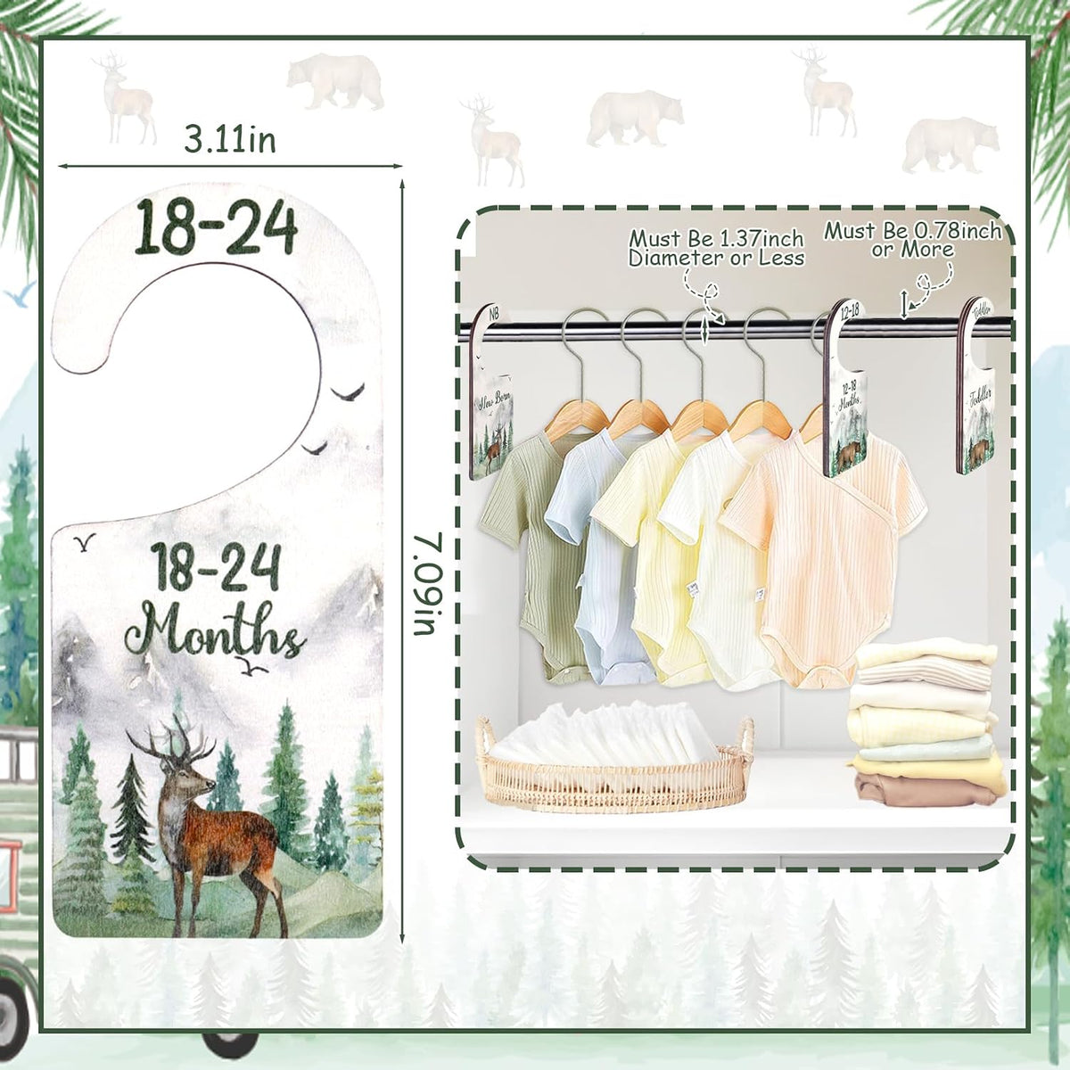 Baby Closet Dividers 8PCS, Outer Space Themed Wooden Double-Sided Clothes Size Hanger Organizer from Newborn to Toddler for Nursery Decor Baby Shower Birthday Gift Blue