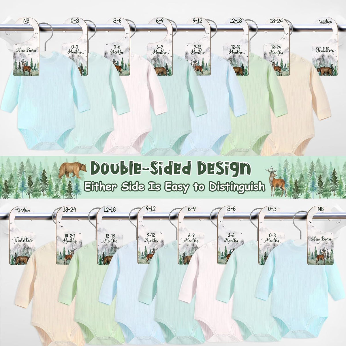 Baby Closet Dividers 8PCS, Outer Space Themed Wooden Double-Sided Clothes Size Hanger Organizer from Newborn to Toddler for Nursery Decor Baby Shower Birthday Gift Blue