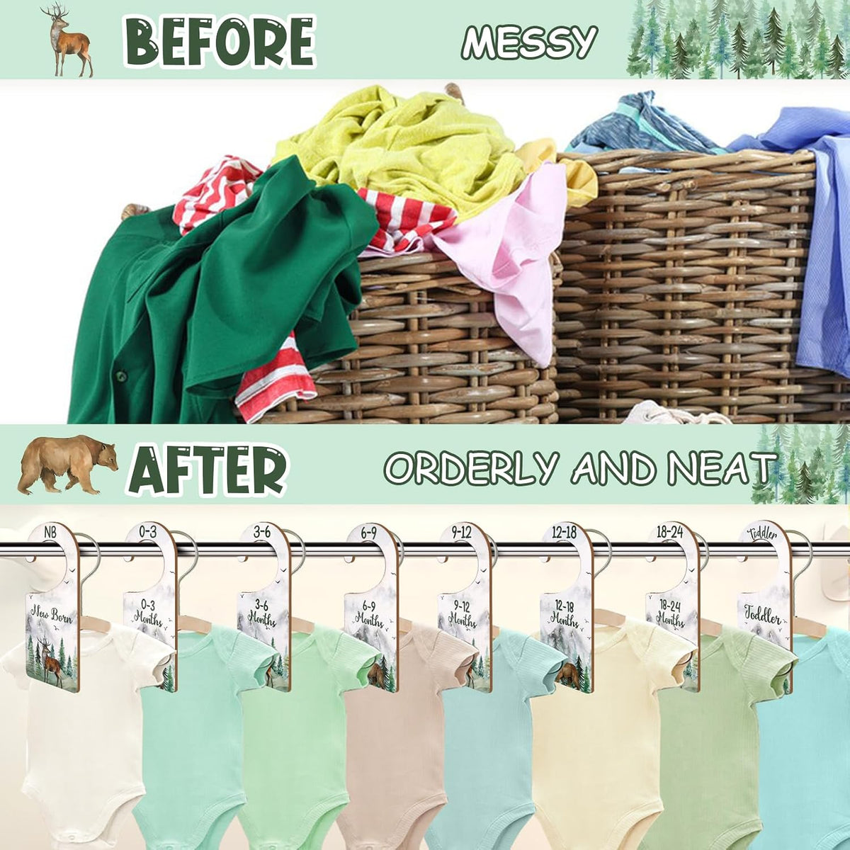 Baby Closet Dividers 8PCS, Outer Space Themed Wooden Double-Sided Clothes Size Hanger Organizer from Newborn to Toddler for Nursery Decor Baby Shower Birthday Gift Blue