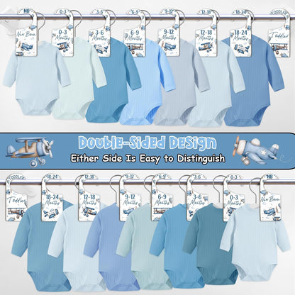 Baby Closet Dividers 8PCS, Outer Space Themed Wooden Double-Sided Clothes Size Hanger Organizer from Newborn to Toddler for Nursery Decor Baby Shower Birthday Gift Blue