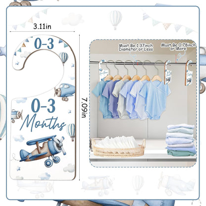 Baby Closet Dividers 8PCS, Outer Space Themed Wooden Double-Sided Clothes Size Hanger Organizer from Newborn to Toddler for Nursery Decor Baby Shower Birthday Gift Blue