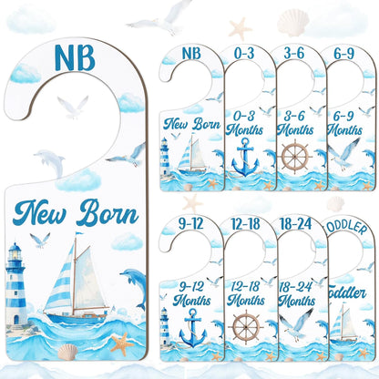 Baby Closet Dividers 8PCS, Outer Space Themed Wooden Double-Sided Clothes Size Hanger Organizer from Newborn to Toddler for Nursery Decor Baby Shower Birthday Gift Blue
