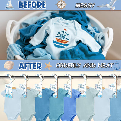 Baby Closet Dividers 8PCS, Outer Space Themed Wooden Double-Sided Clothes Size Hanger Organizer from Newborn to Toddler for Nursery Decor Baby Shower Birthday Gift Blue