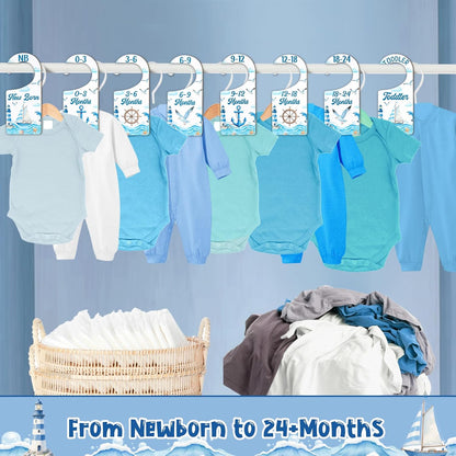 Baby Closet Dividers 8PCS, Outer Space Themed Wooden Double-Sided Clothes Size Hanger Organizer from Newborn to Toddler for Nursery Decor Baby Shower Birthday Gift Blue