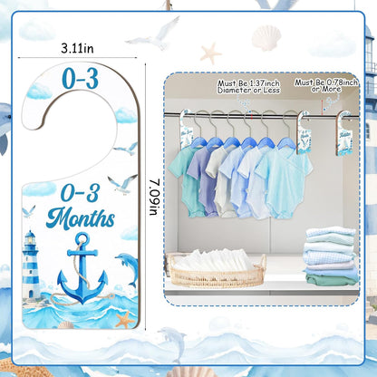 Baby Closet Dividers 8PCS, Outer Space Themed Wooden Double-Sided Clothes Size Hanger Organizer from Newborn to Toddler for Nursery Decor Baby Shower Birthday Gift Blue