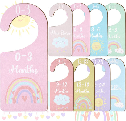 Baby Closet Dividers 8PCS, Outer Space Themed Wooden Double-Sided Clothes Size Hanger Organizer from Newborn to Toddler for Nursery Decor Baby Shower Birthday Gift Blue
