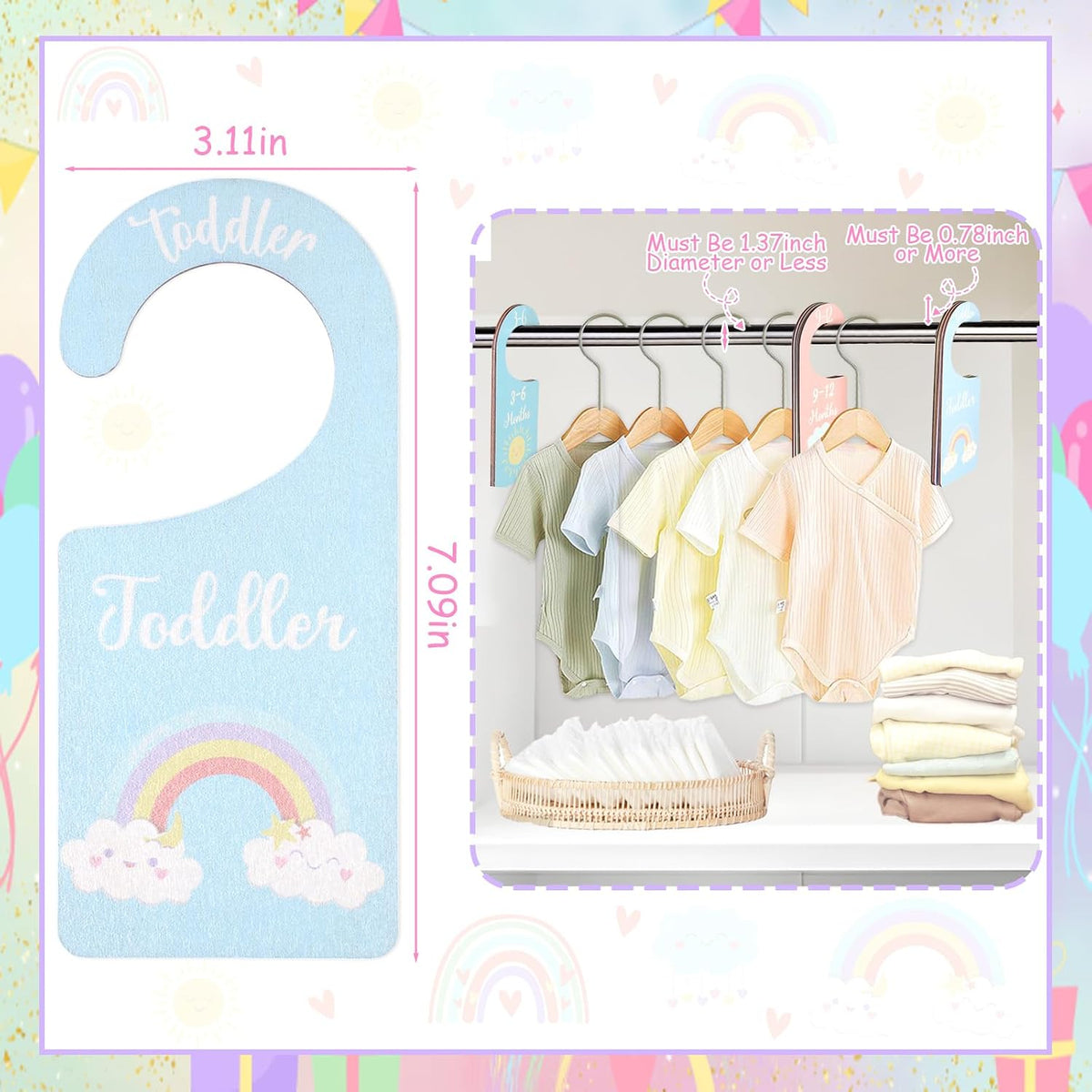 Baby Closet Dividers 8PCS, Outer Space Themed Wooden Double-Sided Clothes Size Hanger Organizer from Newborn to Toddler for Nursery Decor Baby Shower Birthday Gift Blue