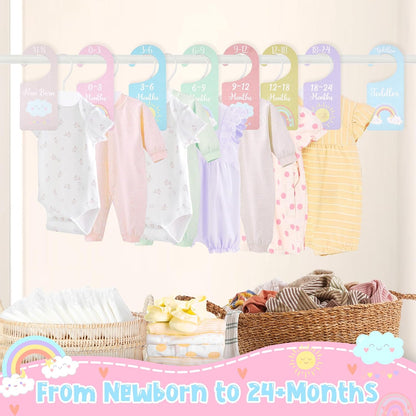 Baby Closet Dividers 8PCS, Outer Space Themed Wooden Double-Sided Clothes Size Hanger Organizer from Newborn to Toddler for Nursery Decor Baby Shower Birthday Gift Blue