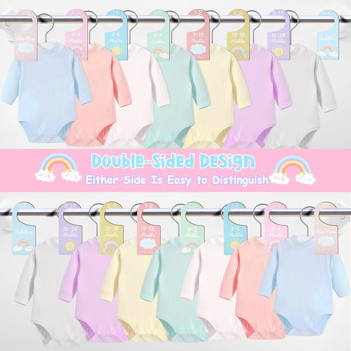 Baby Closet Dividers 8PCS, Outer Space Themed Wooden Double-Sided Clothes Size Hanger Organizer from Newborn to Toddler for Nursery Decor Baby Shower Birthday Gift Blue