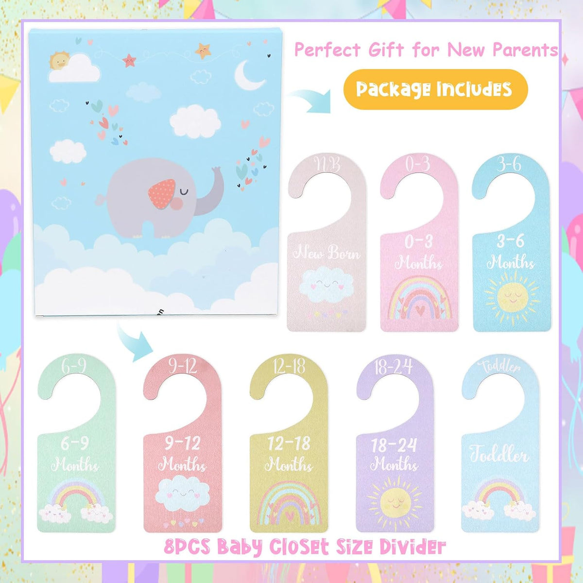 Baby Closet Dividers 8PCS, Outer Space Themed Wooden Double-Sided Clothes Size Hanger Organizer from Newborn to Toddler for Nursery Decor Baby Shower Birthday Gift Blue