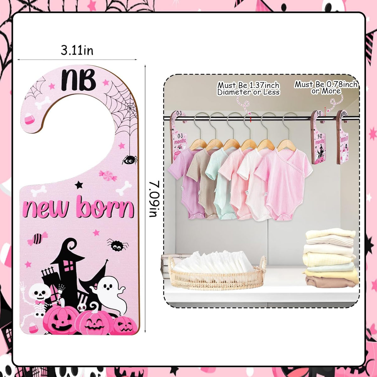 Baby Closet Dividers 8PCS, Outer Space Themed Wooden Double-Sided Clothes Size Hanger Organizer from Newborn to Toddler for Nursery Decor Baby Shower Birthday Gift Blue