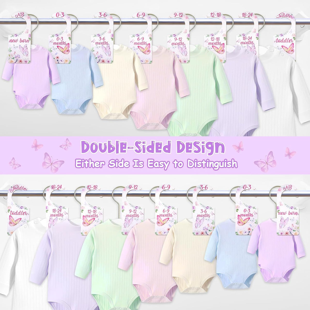 Baby Closet Dividers 8PCS, Outer Space Themed Wooden Double-Sided Clothes Size Hanger Organizer from Newborn to Toddler for Nursery Decor Baby Shower Birthday Gift Blue