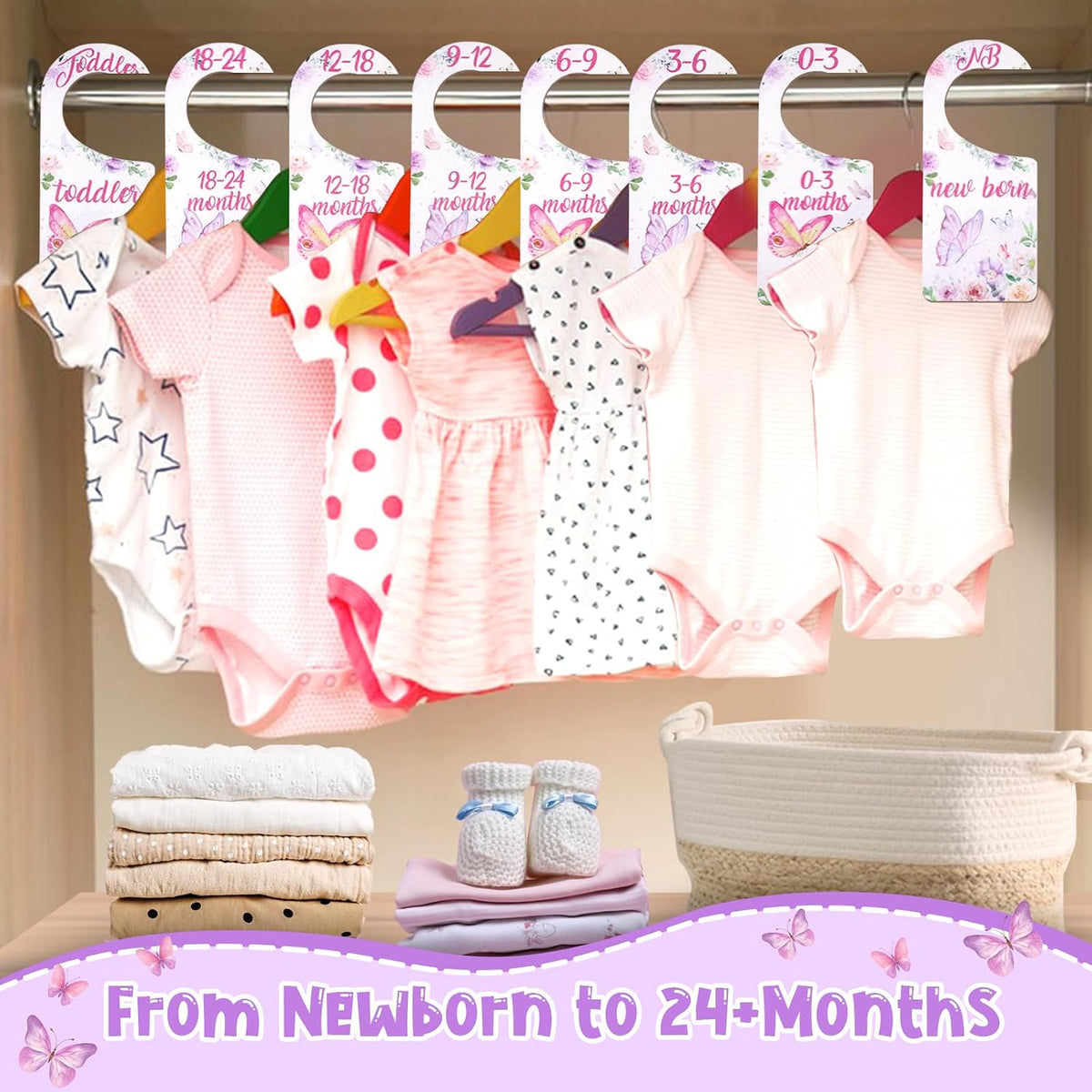 Baby Closet Dividers 8PCS, Outer Space Themed Wooden Double-Sided Clothes Size Hanger Organizer from Newborn to Toddler for Nursery Decor Baby Shower Birthday Gift Blue