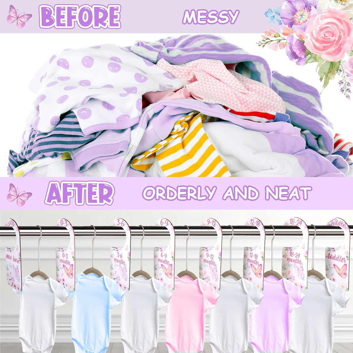 Baby Closet Dividers 8PCS, Outer Space Themed Wooden Double-Sided Clothes Size Hanger Organizer from Newborn to Toddler for Nursery Decor Baby Shower Birthday Gift Blue