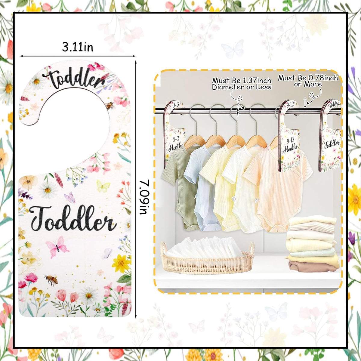 Baby Closet Dividers 8PCS, Outer Space Themed Wooden Double-Sided Clothes Size Hanger Organizer from Newborn to Toddler for Nursery Decor Baby Shower Birthday Gift Blue